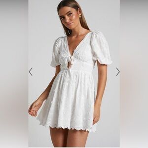 White floral mini dress